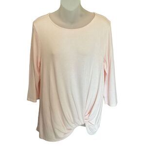 Gibson Women's Twist Front Top Pink 3/4 Sleeve Blouse Medium Casual